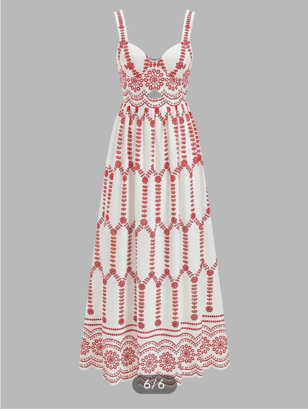 Women’s White Maxi Dress with Red Embroidery